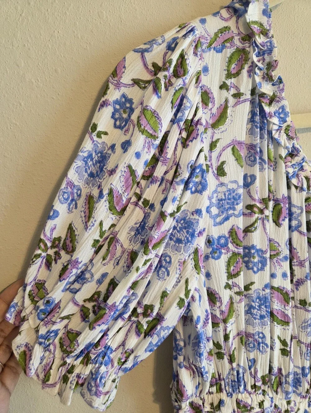 Playa Lucila One-Shoulder Floral Pleated Tiered Ruffle Mini Dress Sz S Festival - Picture 6 of 10